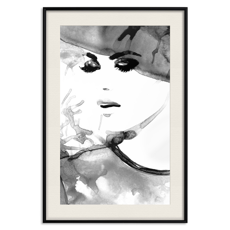 Wall Poster Elegant Infatuation - black and white portrait of a woman in watercolor motif 123412 additionalImage 27