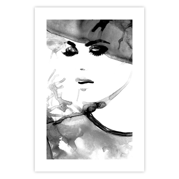 Wall Poster Elegant Infatuation - black and white portrait of a woman in watercolor motif 123412 additionalImage 16