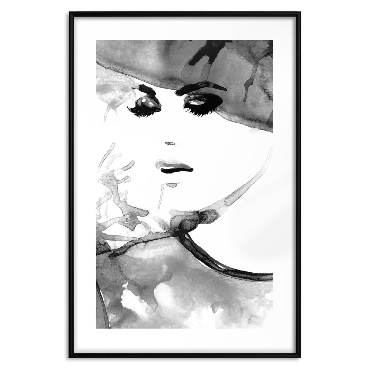 Wall Poster Elegant Infatuation - black and white portrait of a woman in watercolor motif 123412 additionalImage 17