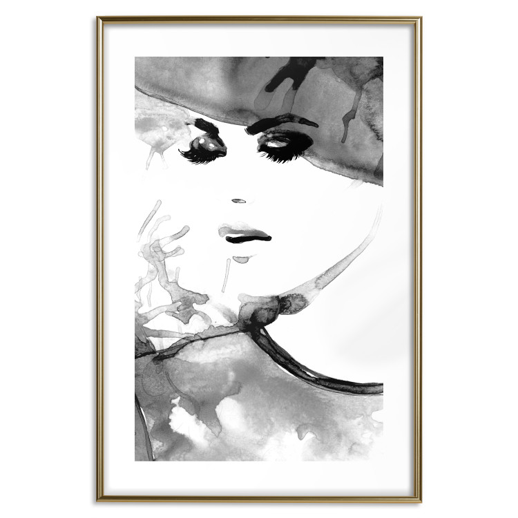 Wall Poster Elegant Infatuation - black and white portrait of a woman in watercolor motif 123412 additionalImage 20