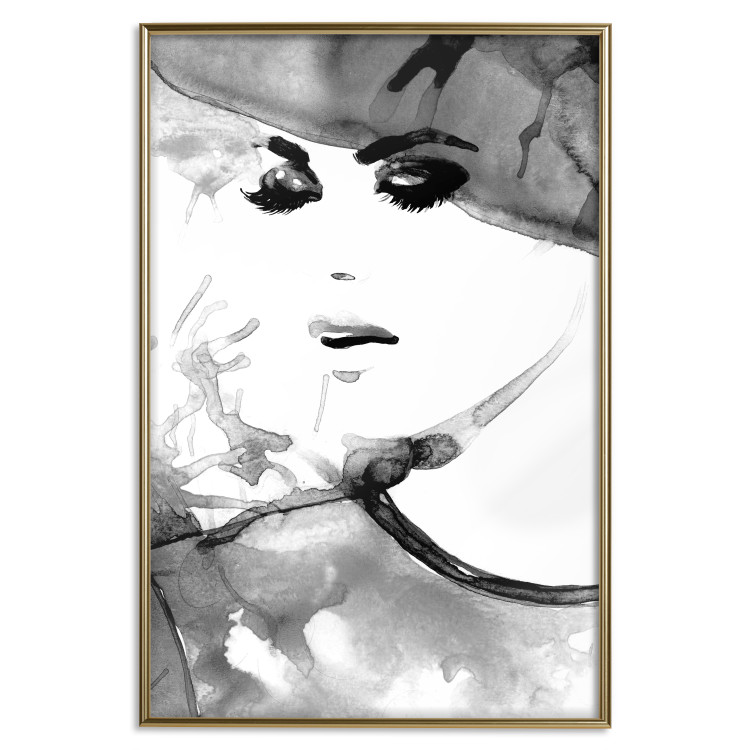 Wall Poster Elegant Infatuation - black and white portrait of a woman in watercolor motif 123412 additionalImage 19