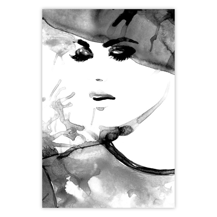 Wall Poster Elegant Infatuation - black and white portrait of a woman in watercolor motif 123412