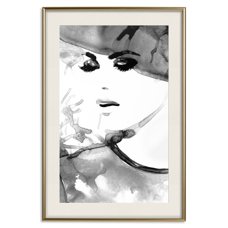 Wall Poster Elegant Infatuation - black and white portrait of a woman in watercolor motif 123412 additionalImage 25