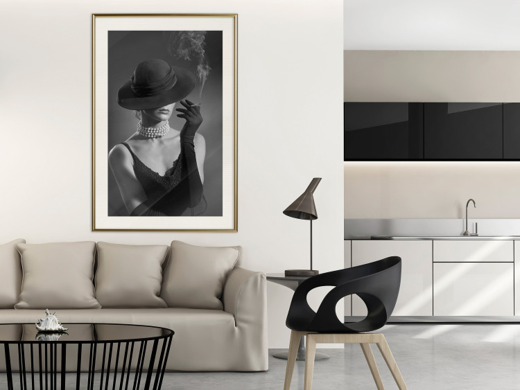 Poster Black Elegance - elegant black and white portrait of woman with cigarette 123612 additionalImage 21
