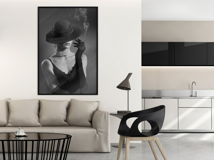 Poster Black Elegance - elegant black and white portrait of woman with cigarette 123612 additionalImage 3