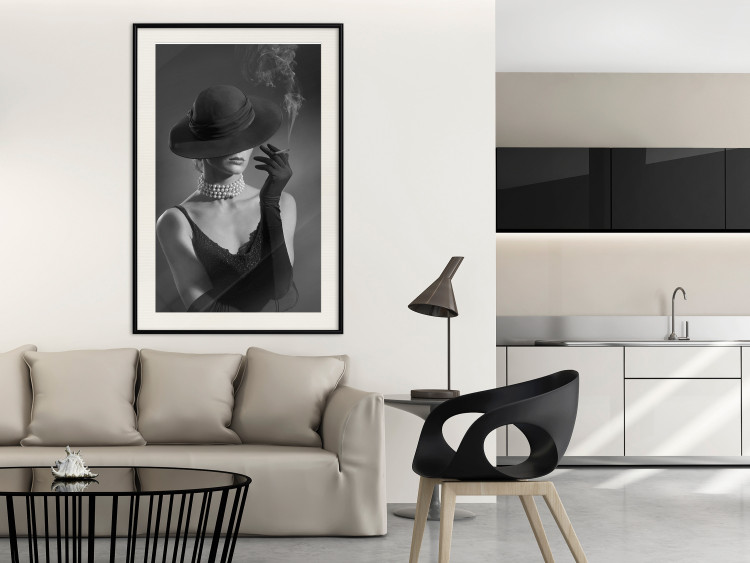 Poster Black Elegance - elegant black and white portrait of woman with cigarette 123612 additionalImage 22