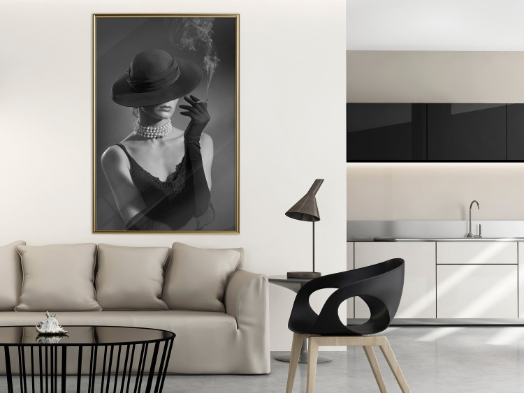 Poster Black Elegance - elegant black and white portrait of woman with cigarette 123612 additionalImage 5
