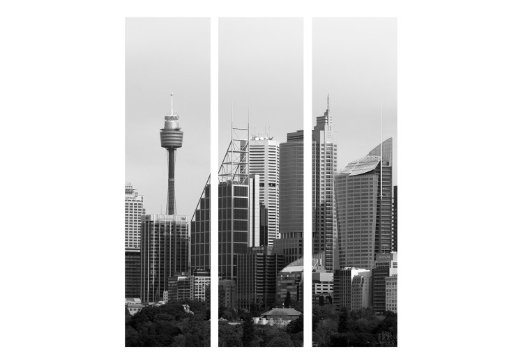 Room Separator Sydney Skyscrapers (3-piece) - view of black and white architecture 124212 additionalImage 3