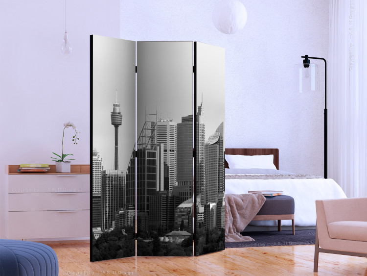Room Separator Sydney Skyscrapers (3-piece) - view of black and white architecture 124212 additionalImage 2