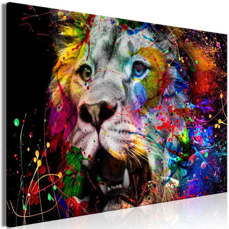 Canvas Art Print King of Kings (1-part) wide - futuristic lion on a black background 127912 additionalImage 2