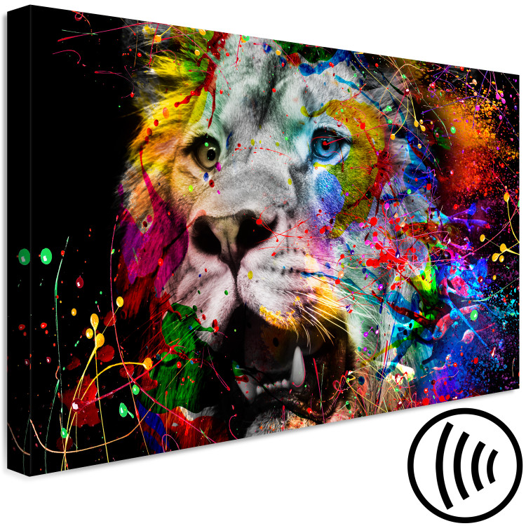 Canvas Art Print King of Kings (1-part) wide - futuristic lion on a black background 127912 additionalImage 6