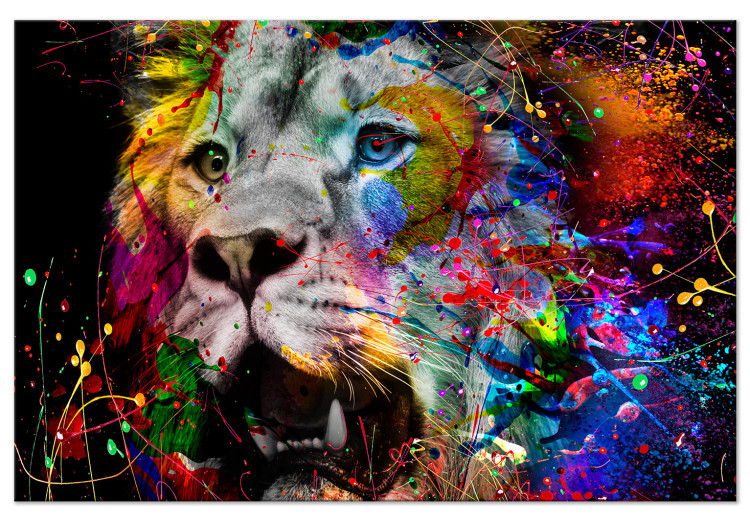 Canvas Art Print King of Kings (1-part) wide - futuristic lion on a black background 127912