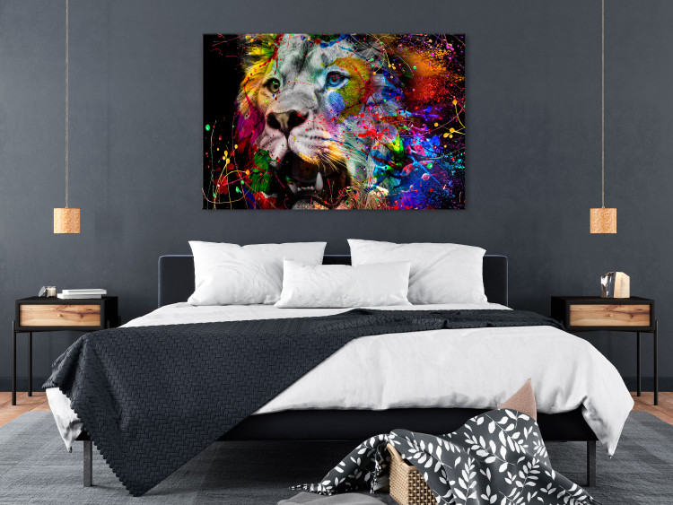 Canvas Art Print King of Kings (1-part) wide - futuristic lion on a black background 127912 additionalImage 3