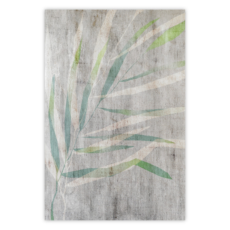 Wall Poster Chamaedorea - composition with plant motif on gray fabric texture 128612