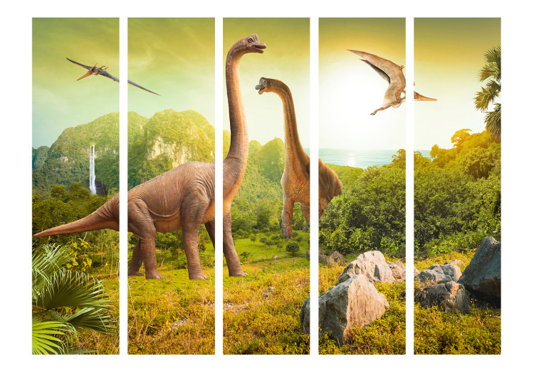 Room Separator Dinosaurs II (5-piece) - prehistoric reptiles against a landscape backdrop 128812 additionalImage 3