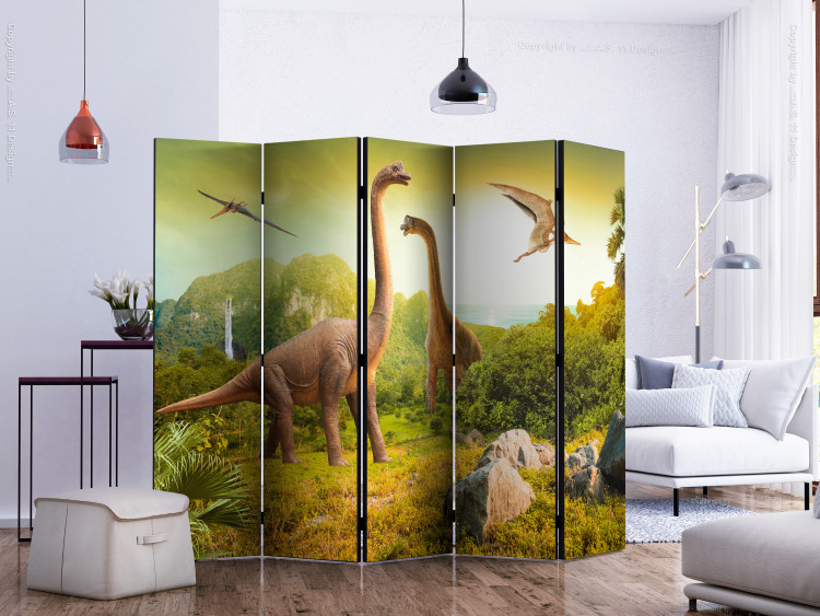 Room Separator Dinosaurs II (5-piece) - prehistoric reptiles against a landscape backdrop 128812 additionalImage 2