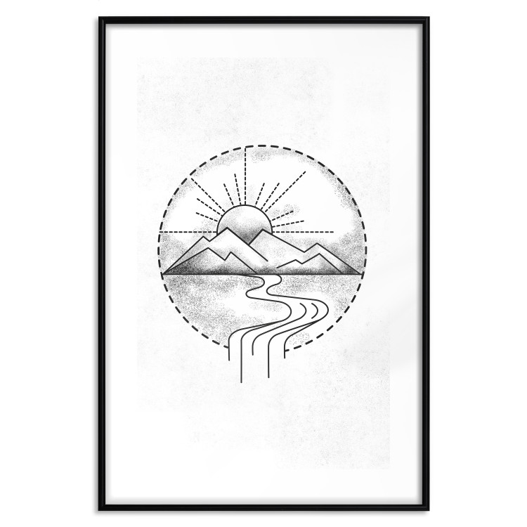 Poster Mountain Sketch - black and white mountain landscape on a solid white background 131912 additionalImage 15