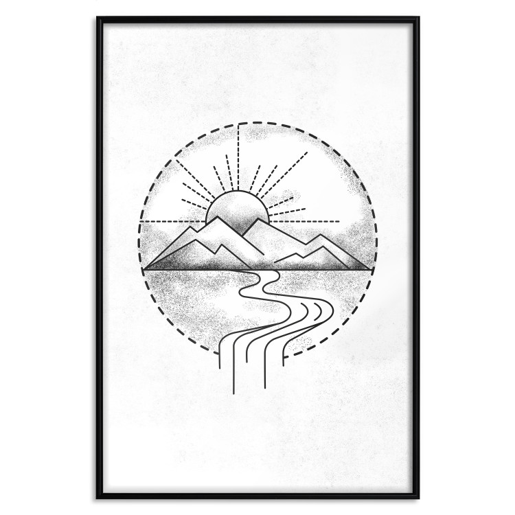 Poster Mountain Sketch - black and white mountain landscape on a solid white background 131912 additionalImage 16