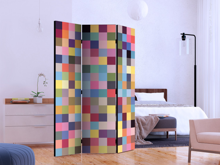 Room Divider Full Spectrum (3-piece) - geometric background with colorful pixels 132712 additionalImage 2