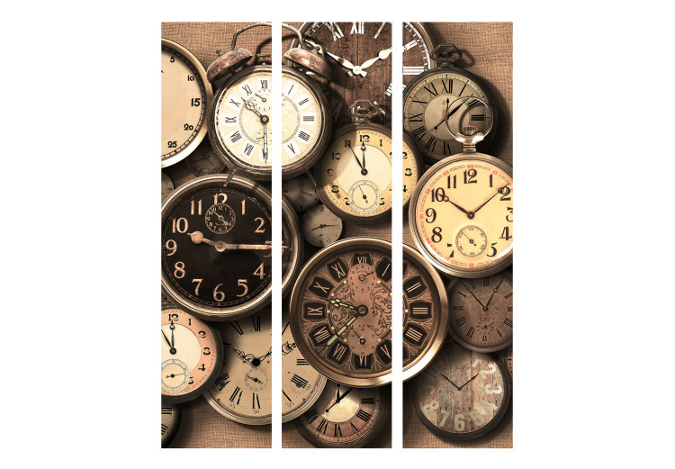Room Divider Old Clocks (3-piece) - numbers and hands on retro dials 132812 additionalImage 3