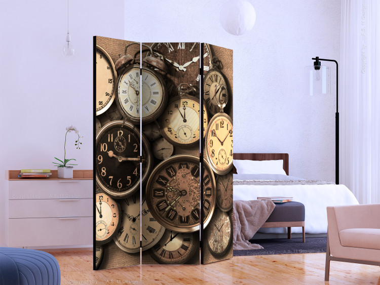 Room Divider Old Clocks (3-piece) - numbers and hands on retro dials 132812 additionalImage 2