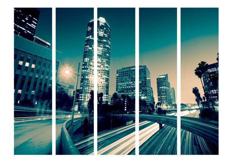 Room Separator Los Angeles Streets at Night II (5-piece) - skyscrapers of a big city 133112 additionalImage 3