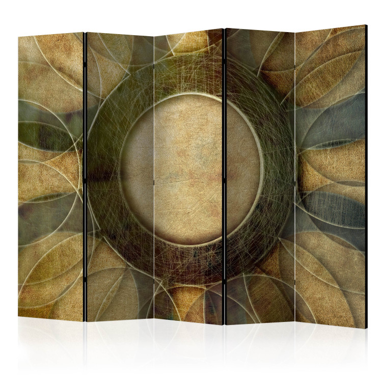 Room Divider Screen Flower - Retro Style II (5-piece) - brown abstraction with Mandala 133412