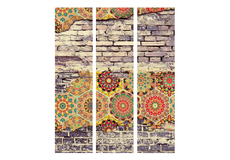 Folding Screen Colorful Equation - texture of brick wall with colorful mandalas 133612 additionalImage 3