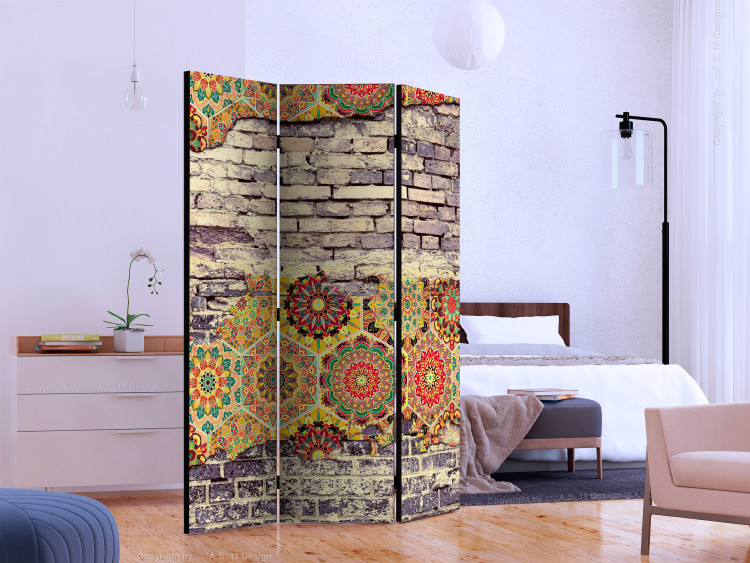 Folding Screen Colorful Equation - texture of brick wall with colorful mandalas 133612 additionalImage 2