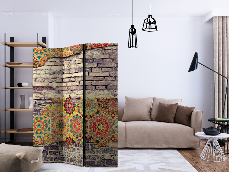 Folding Screen Colorful Equation - texture of brick wall with colorful mandalas 133612 additionalImage 4