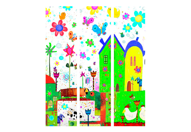 Room Separator Happy Farm - colorful house architecture with flowers and animals 133712 additionalImage 3