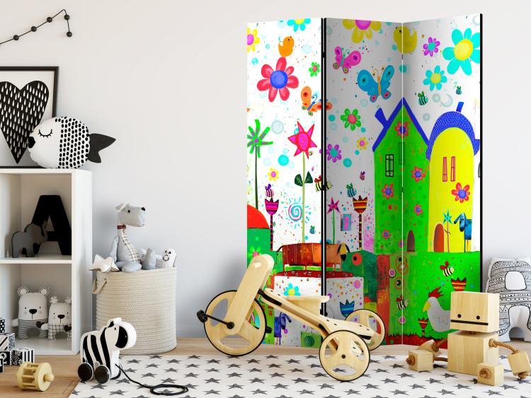 Room Separator Happy Farm - colorful house architecture with flowers and animals 133712 additionalImage 4
