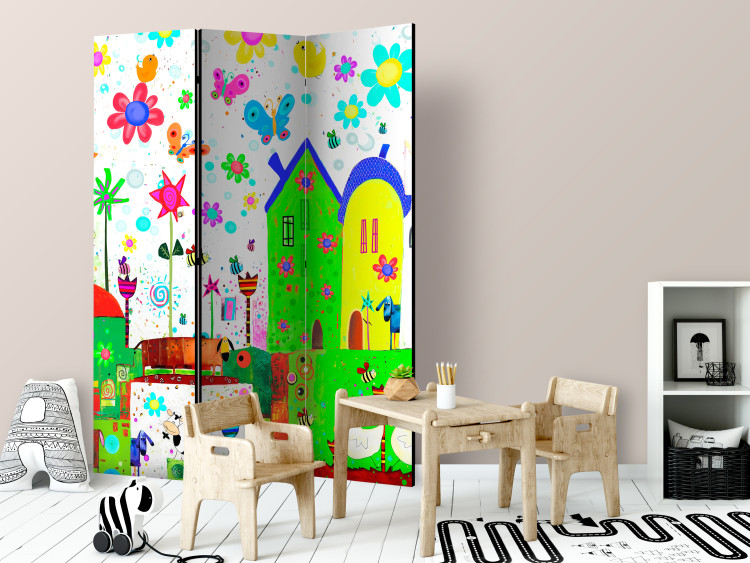 Room Separator Happy Farm - colorful house architecture with flowers and animals 133712 additionalImage 2