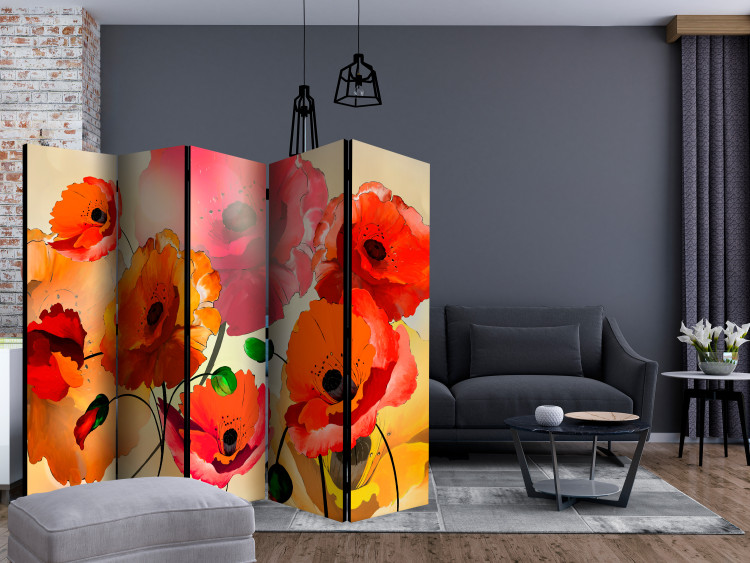 Room Separator Velvet Poppies II - bouquet of red and yellow flowers on a light background 133912 additionalImage 4