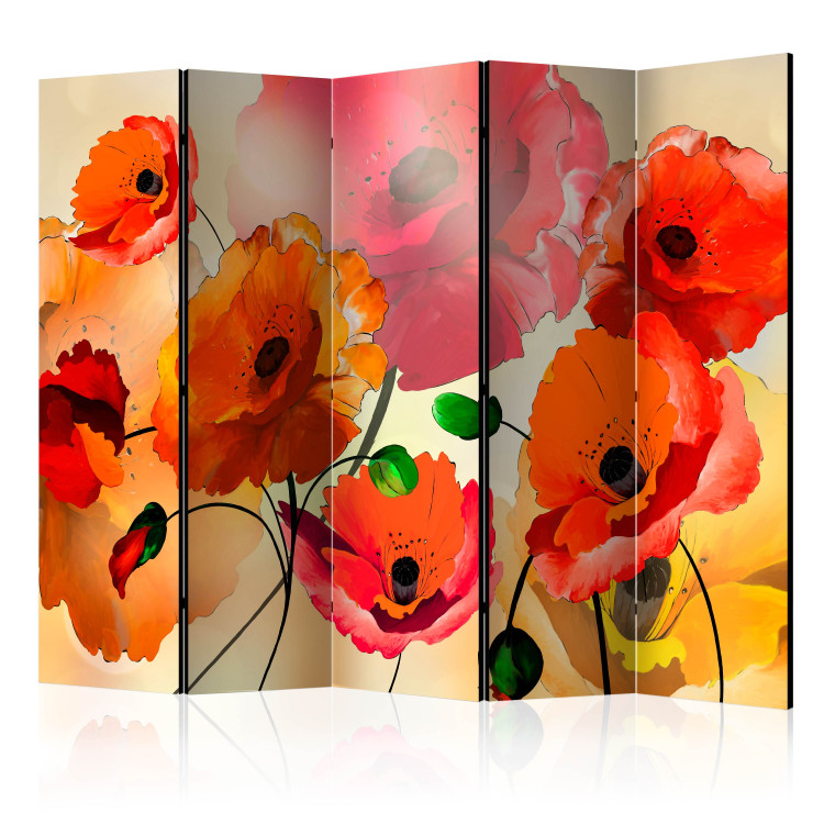 Room Separator Velvet Poppies II - bouquet of red and yellow flowers on a light background 133912