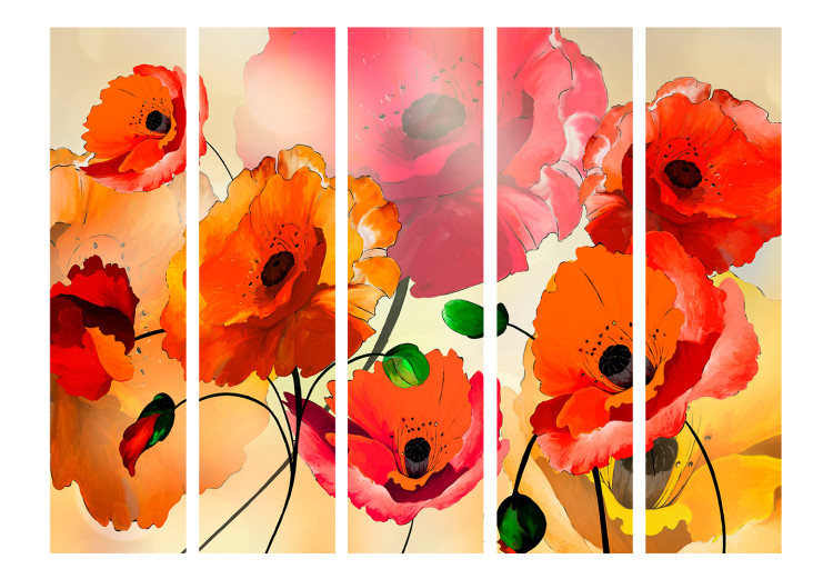 Room Separator Velvet Poppies II - bouquet of red and yellow flowers on a light background 133912 additionalImage 3