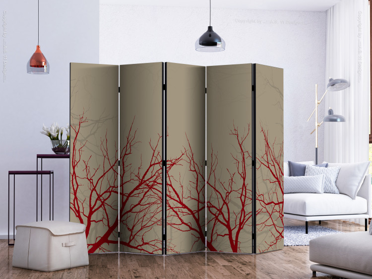 Room Divider Red-Hot Branches II - pattern of a tree in red color on a beige background 134012 additionalImage 2