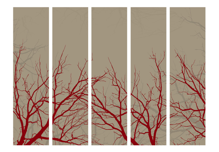 Room Divider Red-Hot Branches II - pattern of a tree in red color on a beige background 134012 additionalImage 3