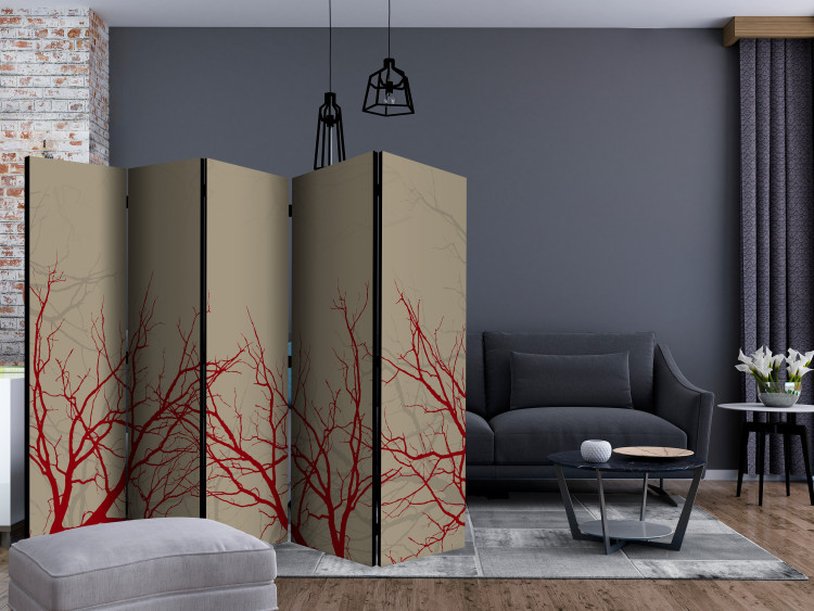 Room Divider Red-Hot Branches II - pattern of a tree in red color on a beige background 134012 additionalImage 4