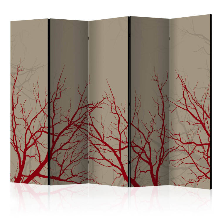 Room Divider Red-Hot Branches II - pattern of a tree in red color on a beige background 134012