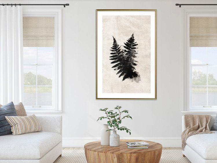 Poster Fern Trace - dark plant composition on a beige textured background 134512 additionalImage 13
