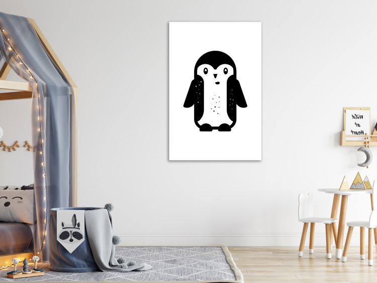 Canvas Art Print Small penguine - drawing image of animal, black and white 135212 additionalImage 3