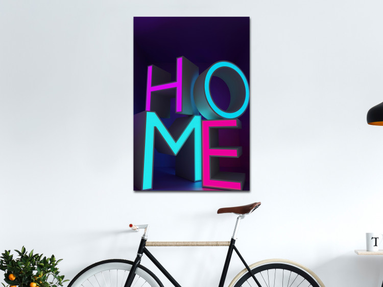 Canvas Art Print Neon Home (1-piece) Vertical - 3D neon English text 135412 additionalImage 3