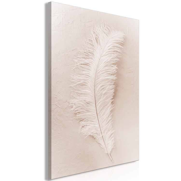 Canvas Print White feather on a beige counter - Scandi Boho style composition 136512 additionalImage 2