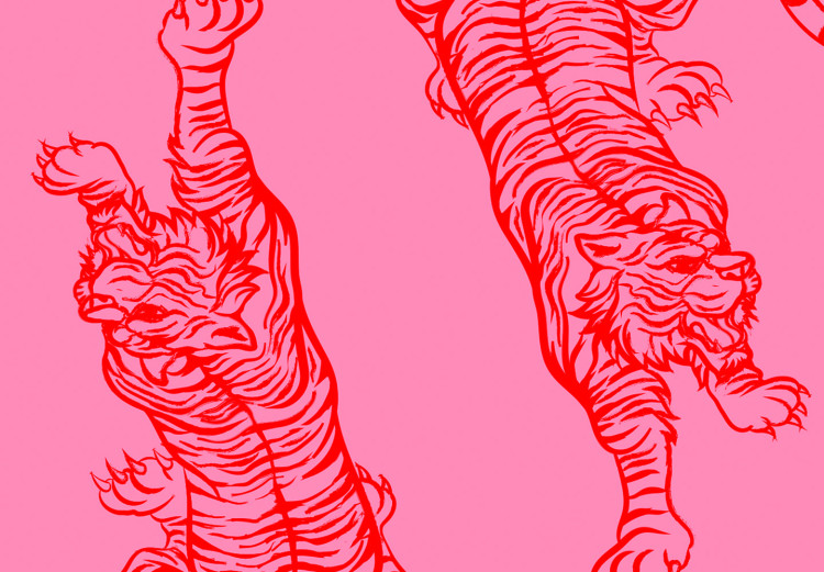 Canvas Art Print Dancing Tigers (1-piece) Vertical - wild cats on a pink background 142612 additionalImage 5