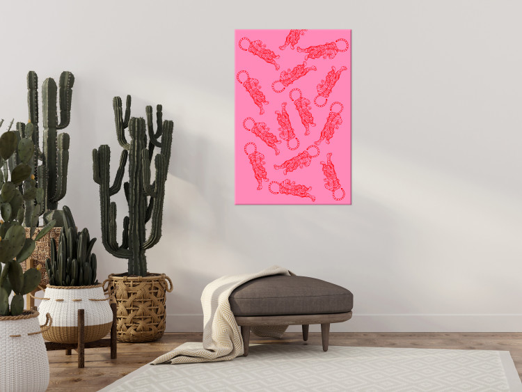 Canvas Art Print Dancing Tigers (1-piece) Vertical - wild cats on a pink background 142612 additionalImage 3
