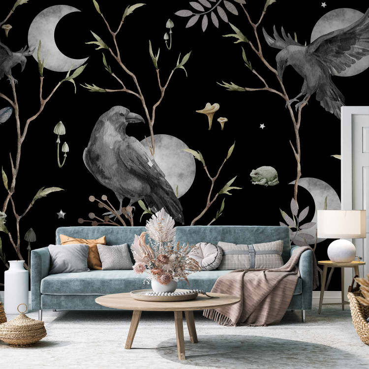 Wall Mural Magic Dream - Enchanted Ravens in the Branches Against the Background of Moons 146012