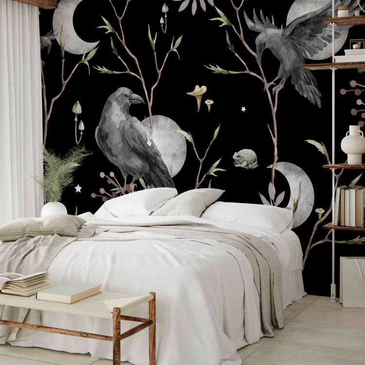 Wall Mural Magic Dream - Enchanted Ravens in the Branches Against the Background of Moons 146012 additionalImage 2