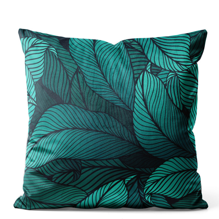 Decorative Velor Pillow Leafy thickets - a graphic floral pattern in shades of sea green 147112
