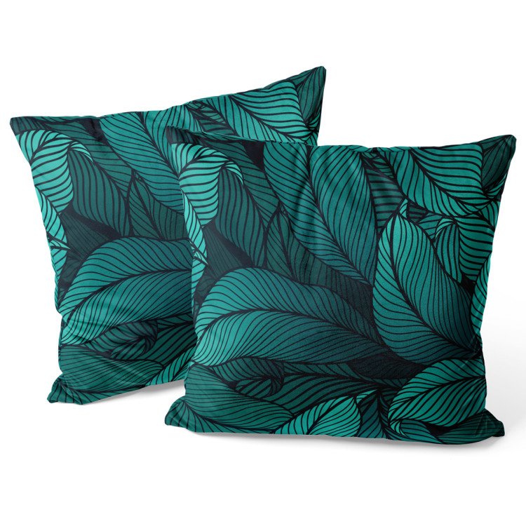 Decorative Velor Pillow Leafy thickets - a graphic floral pattern in shades of sea green 147112 additionalImage 3